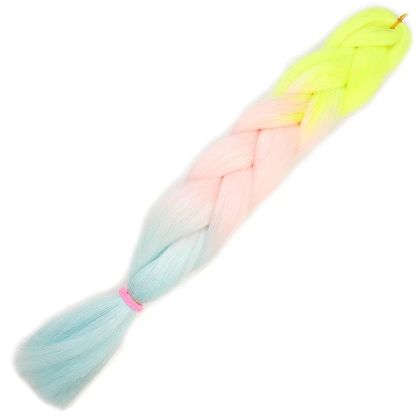 Simli Neon Sarı / Şeker Pembe / Su Yeşili Ombreli Örgülük Saç 100 Gr. 100-GPM27