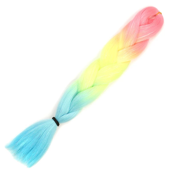 Simli Fuşya / Neon Sarı / Açık Mavi Ombreli Örgülük Saç 100 Gr. 100-GPM05