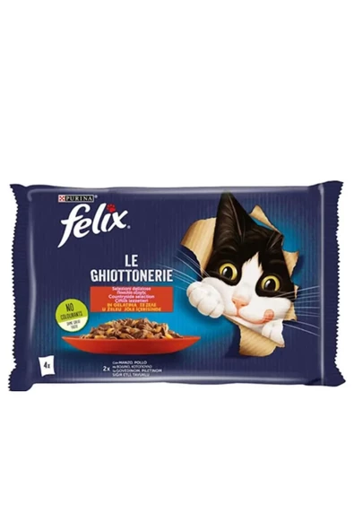 Felix Sığır ve Tavuk Etli Yetişkin Yaş Kedi Maması Ekonomik Paket 85 Gr x 4 Lü