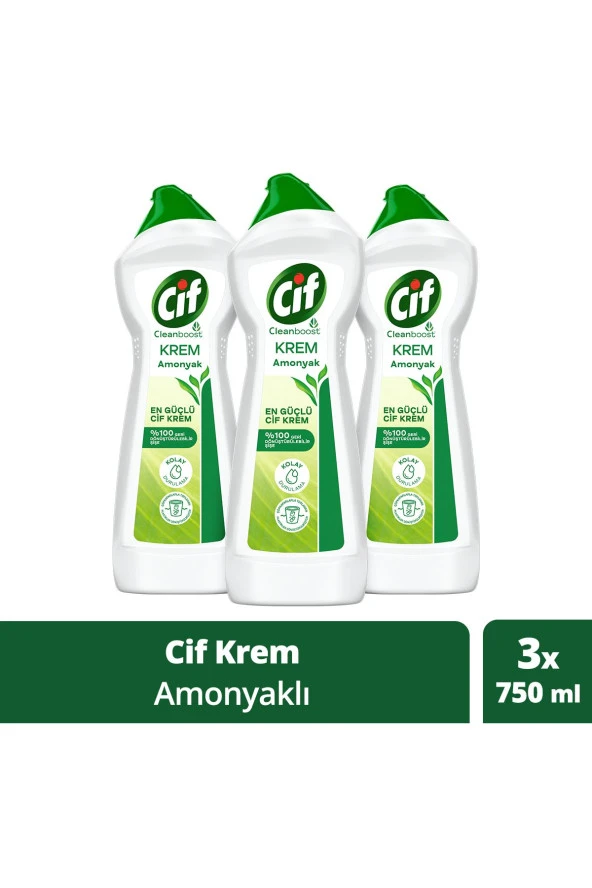 Cif Krem Yüzey Temizleyici Amonyaklı Klor Boya Fosfat Paraben Içermez 750 ml 3 Adet