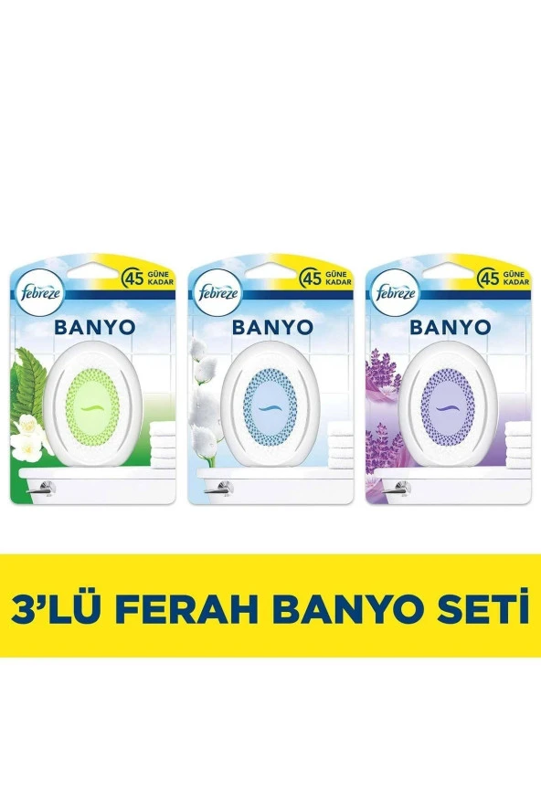 Febreze Banyo Hava Ferahlatıcı Oda Kokusu 3'lü Set (DAĞ ESİNTİSİ, TEMİZ ÇARŞAF FERAHLIĞI, LAVANTA)