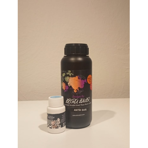 Ebru Ener Anka Vernikli Genel Yüzey Boyası Antik Sarı 500 gr. ve Katkı Maddesi 15 gr.