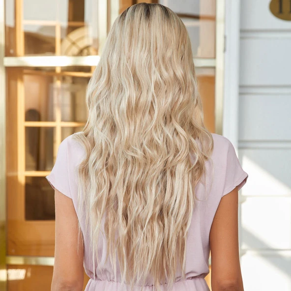 Kumral Ombre/ Balköpüğü Platin Röfleli Orta Boy Tül Peruk TLS2415-R3-60-27A - Resim 2