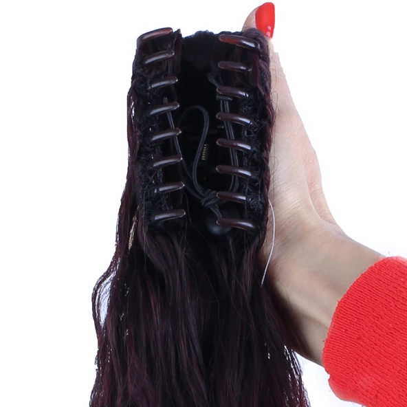 Tokalı Kabarık Dalgalı At Kuyruğu - Koyu Kızıl T641-4T118-PM-14X - Resim 4