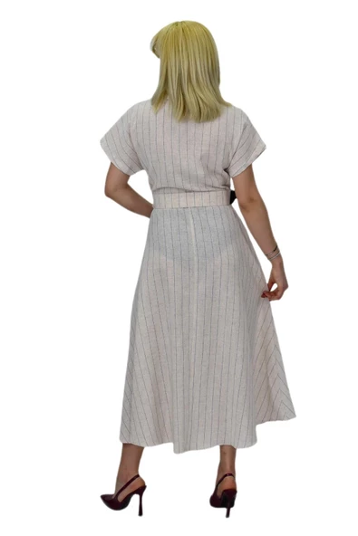 Kadın Keten Kısa Kol Elbise BGL-ST03722 - Resim 9