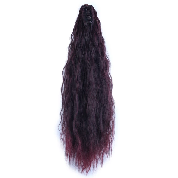 Tokalı Kabarık Dalgalı At Kuyruğu - Koyu Kızıl T641-4T118-PM-14X - Resim 3