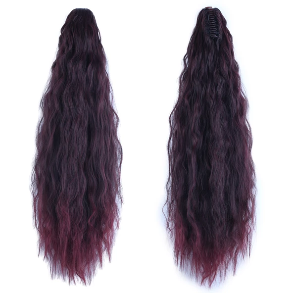 Tokalı Kabarık Dalgalı At Kuyruğu - Koyu Kızıl T641-4T118-PM-14X ürün görseli 1