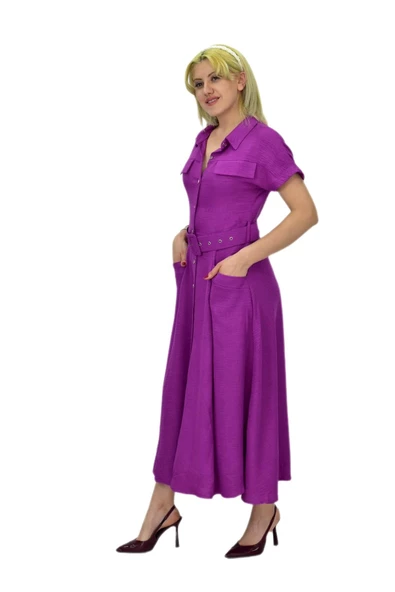 Kadın Cepli Kemerli Ayrobin Elbise BGL-ST03776 - Resim 7