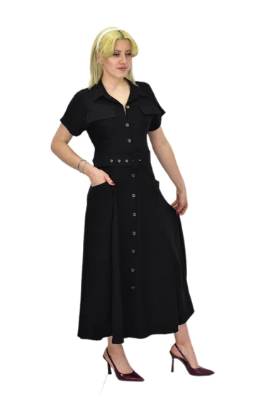 Kadın Cepli Kemerli Ayrobin Elbise BGL-ST03776 - Resim 5