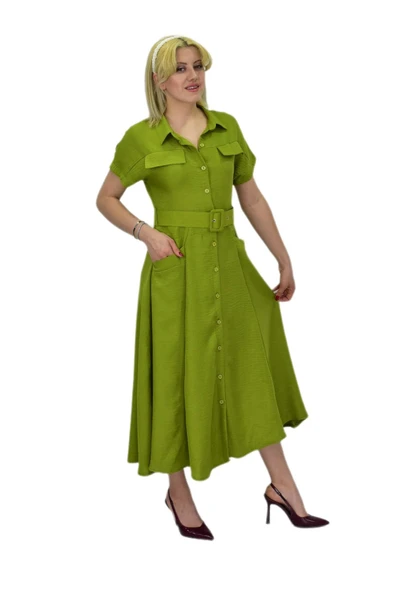 Kadın Cepli Kemerli Ayrobin Elbise BGL-ST03776 - Resim 12