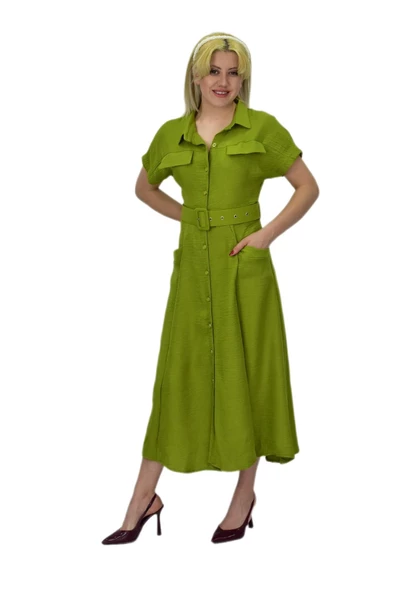 Kadın Cepli Kemerli Ayrobin Elbise BGL-ST03776 - Resim 6