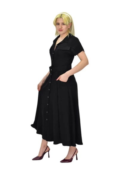 Kadın Cepli Kemerli Ayrobin Elbise BGL-ST03776 - Resim 11