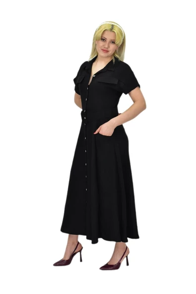 Kadın Cepli Kemerli Ayrobin Elbise BGL-ST03776 - Resim 3