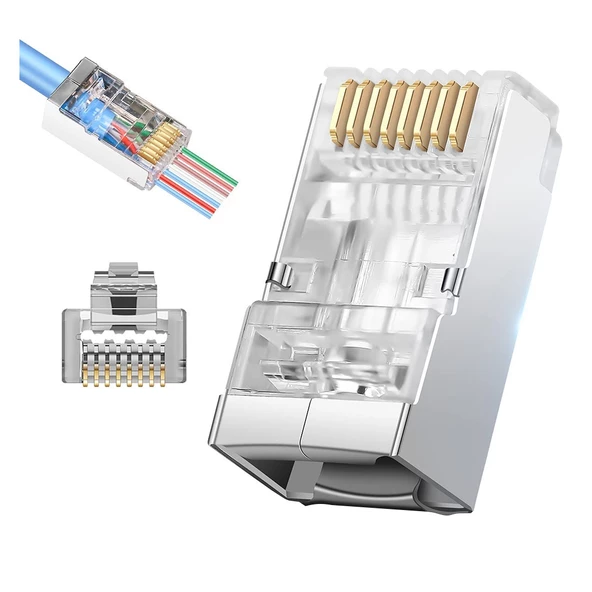 Powermaster Açık Uçlu RJ45 Cat6 Ethernet Soketi 8P 8C İnternet Kablosu Ucu Jack Soket  100 Lü Paket