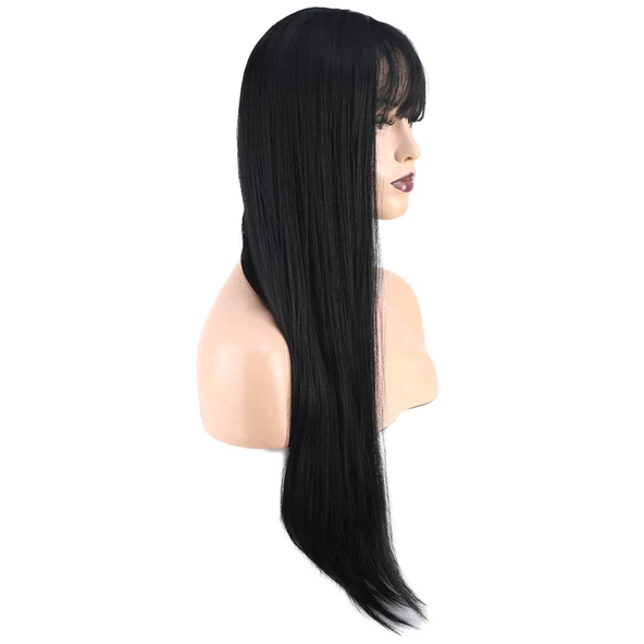 Düz Perçemli Uzun Fiber Sentetik Peruk - Siyah H7231-1-PM - Resim 2