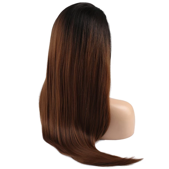 Düz Fiber Sentetik Tül Peruk - Siyah / Karamel Ombreli SY11061-TT230-PM - 4