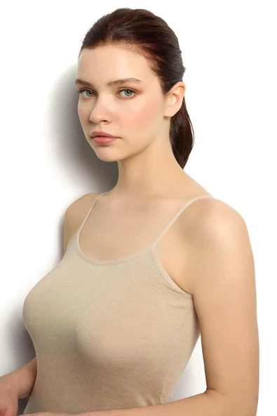 Jiber Kadın Bambu Vizon İp Askılı Atlet 668 - Resim 2