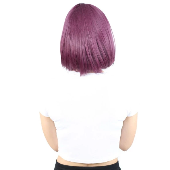 Küt Kahküllü Fiber Sentetik Peruk - Patlıcan Moru H7809G-716-PM-14X - Resim 4