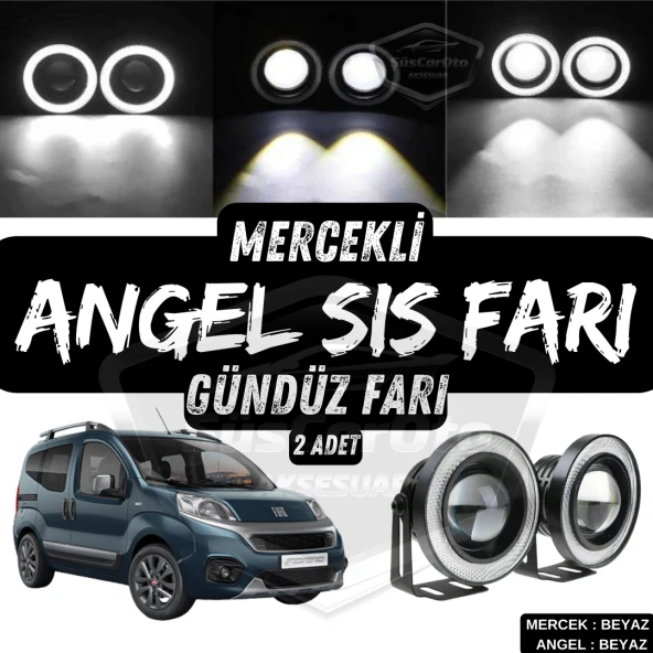 Fiat Fiorino 2008-2023 Uyumlu Üniversal Mercekli Angel Sis Farı Metal Su Geçirmez 76 mm Beyaz Halkalı Gündüz Farı 2 Adet