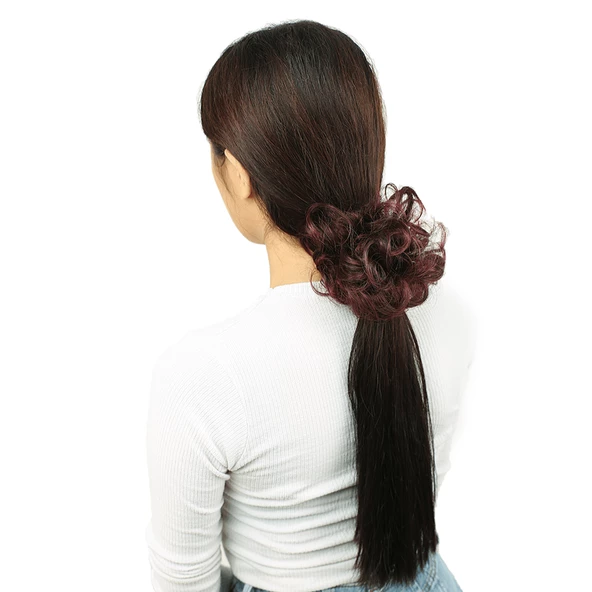 Saçlı Lastikli Topuz Toka - Koyu Kızıl K-ST-4T118-PM-14X ürün görseli 1