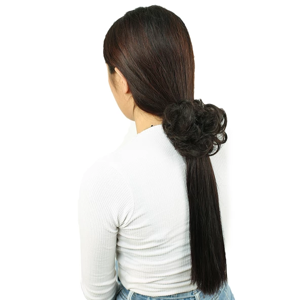 Saçlı Lastikli Topuz Toka - Kahverengi K-ST-4-PM-14X ürün görseli 1