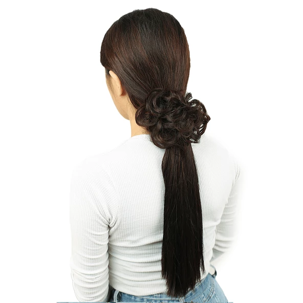 Saçlı Lastikli Topuz Toka - Koyu Kahve K-ST-2-33-PM-14X