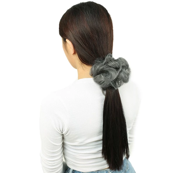 Saçlı Lastikli Topuz Toka - Gri K-ST-89A-PM-14X ürün görseli 1