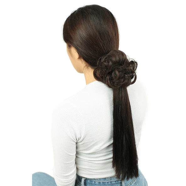 Saçlı Lastikli Topuz Toka - Açık Kahve K-ST-6-PM-14X ürün görseli 1