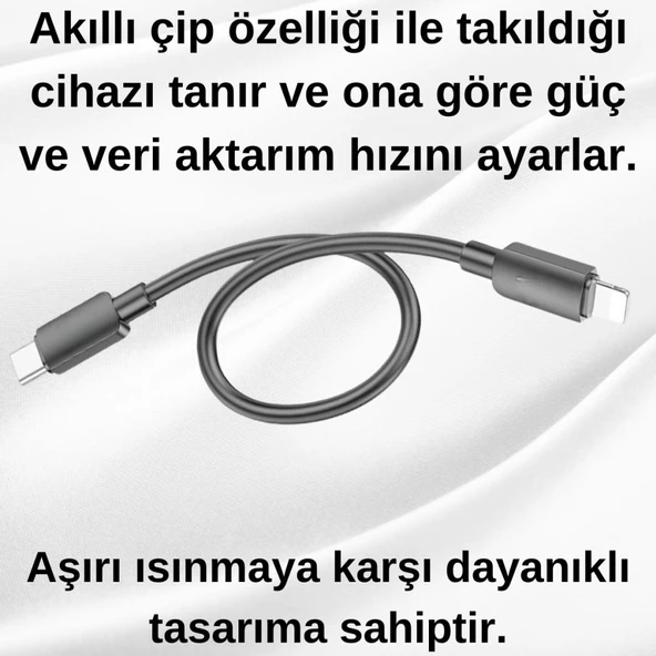 Polham Süper Hızlı 25CM 20W Type-C To iPhone Lightning Şarj Data Kablosu, Telefon/Powerbank Şarj Kablosu - 8