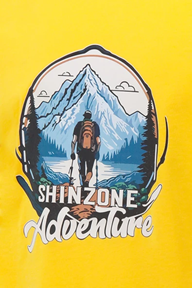 Erkek Bisiklet Yaka Mevsimlik Adventure Baskılı Standart Fit Sarı T-Shirt - 2