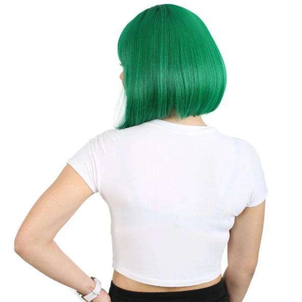 Küt Kahküllü Fiber Sentetik Peruk - Koyu Yeşil H7809G-T2615-PM-14X - Resim 3