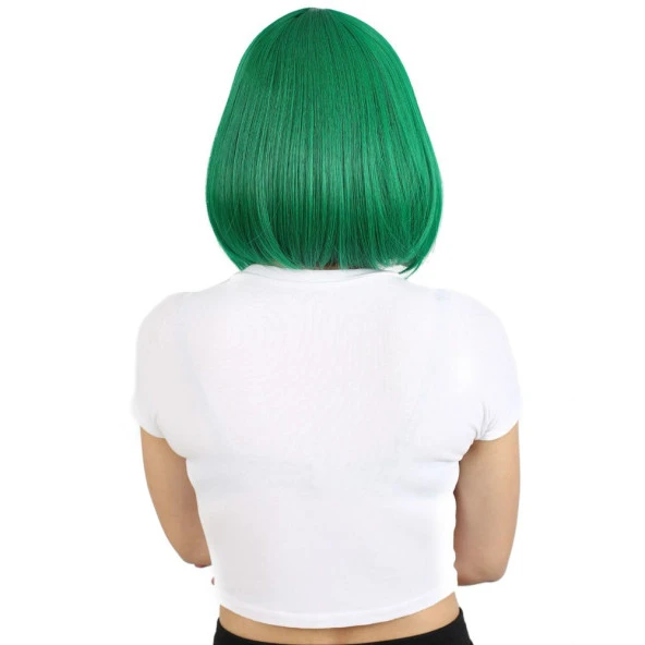 Küt Kahküllü Fiber Sentetik Peruk - Koyu Yeşil H7809G-T2615-PM-14X - Resim 4