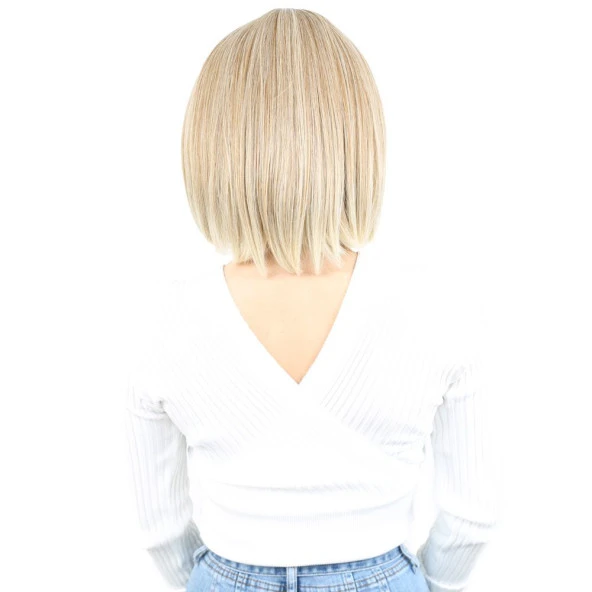 Küt Kahküllü Fiber Sentetik Peruk - Karamel / Platin Röfleli H7809G-27T613-PM-14X - Resim 4