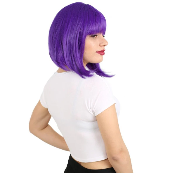 Küt Kahküllü Fiber Sentetik Peruk - Mor H7809G-T2410-PM-14X - Resim 2