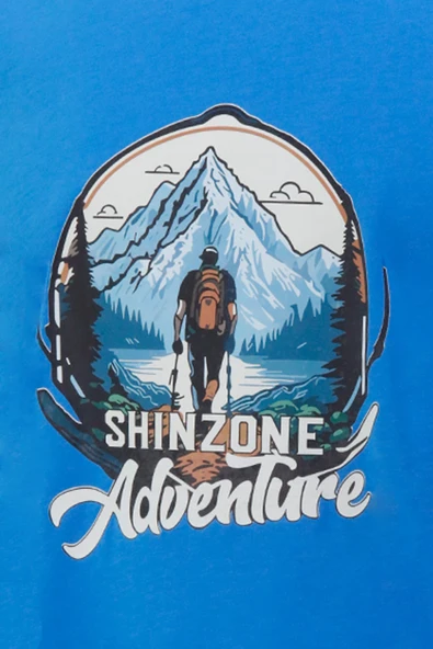 Erkek Bisiklet Yaka Mevsimlik Adventure Baskılı Standart Fit Royal T-Shirt - 2