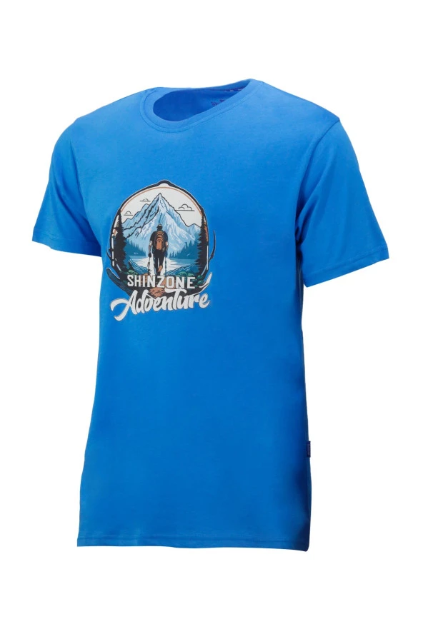 Erkek Bisiklet Yaka Mevsimlik Adventure Baskılı Standart Fit Royal T-Shirt