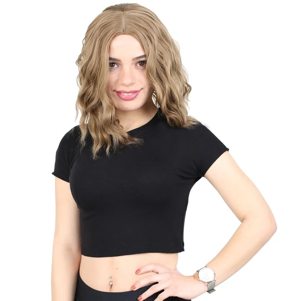 Fiber Sentetik Kısa Dalgalı Perçemsiz Peruk - Bebek Kumralı H9045-12A-PM-14X ürün görseli 1