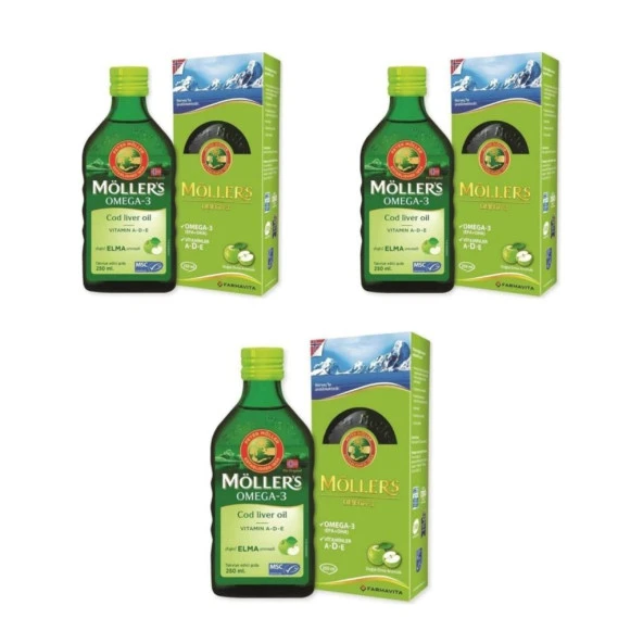 Möllers Omega 3 Elma Aromalı Balık Yağı 250 Ml - 3 ADET -SKT:12/2024