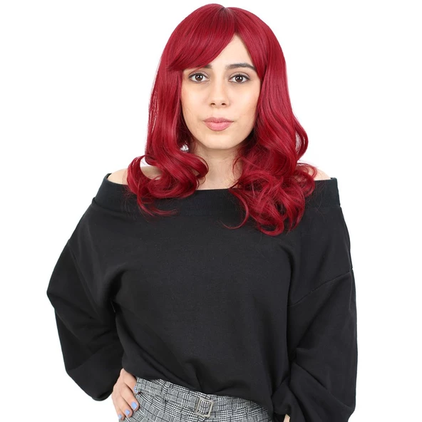Dalgalı Perçemli Orta Boy Fiber Sentetik Peruk - Kızıl H7622-850A-PM-14X