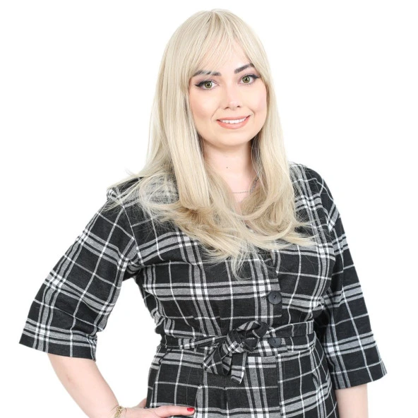 Düz Perçemli Orta Boy Fiber Sentetik Peruk - Balköpüğü / Platin Röfleli H7625-24B613-PM-14X ürün görseli 1