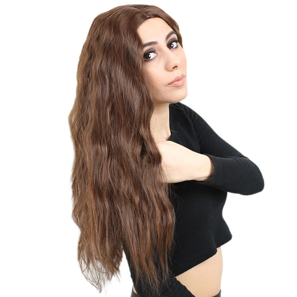 Kabarık Dalgalı Uzun Fiber Sentetik Peruk - Kahve Karamel H9048-2-30-PM-14X - Resim 2