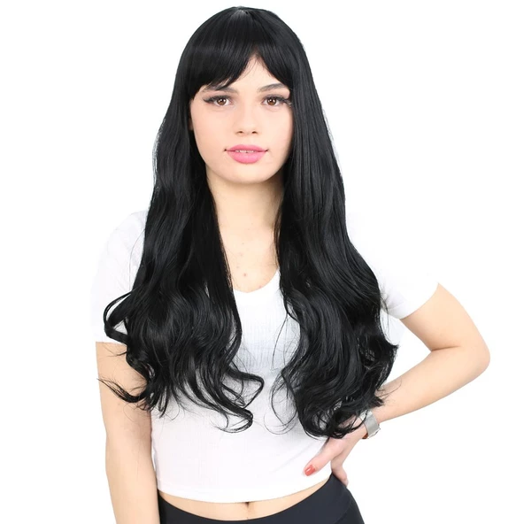 Kahküllü Uzun Dalgalı Fiber Sentetik Peruk - Siyah H9632-1-PM-14X ürün görseli 1