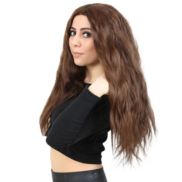 Kabarık Dalgalı Uzun Fiber Sentetik Peruk - Kahve Karamel H9048-2-30-PM-14X - Resim 3