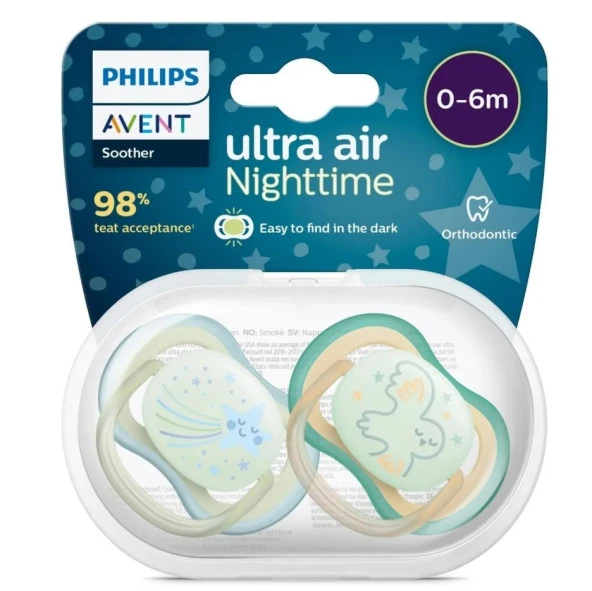 Philips Avent Ultra Air Night Karanlıkta Parlar Gece Emziği 0-6 ay Erkek SCF376/18