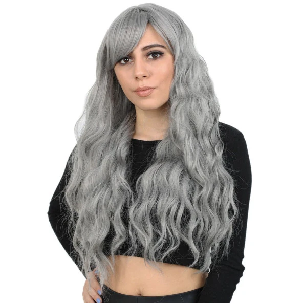 Perçemli Uzun Su Dalgası Fiber Sentetik Peruk - Açık Gri H7620-89A-PM-14X ürün görseli 1