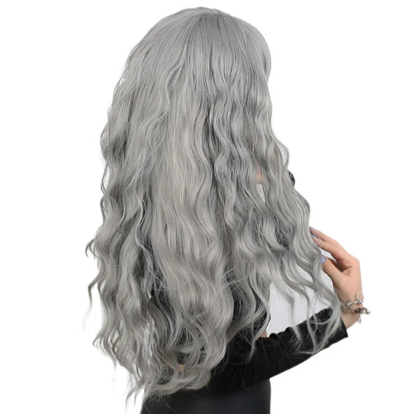 Perçemli Uzun Su Dalgası Fiber Sentetik Peruk - Açık Gri H7620-89A-PM-14X - Resim 2
