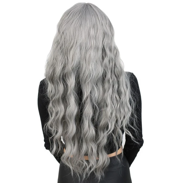 Perçemli Uzun Su Dalgası Fiber Sentetik Peruk - Açık Gri H7620-89A-PM-14X - Resim 4