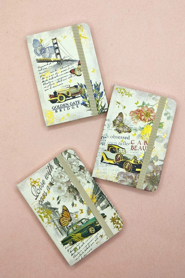 Nostaljik Retro Kelebek A7 Not Defteri , Lastikli Cep Defteri - Krem - Resim 4