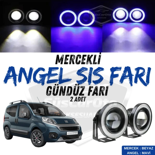 Fiat Fiorino 2008-2023 Uyumlu Üniversal Mercekli Angel Sis Farı Metal Su Geçirmez 76 mm Mavi Halkalı Gündüz Farı 2 Adet