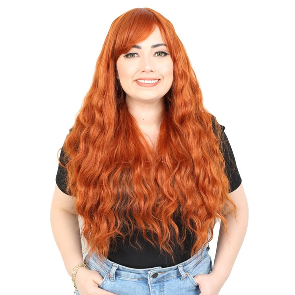 Perçemli Uzun Su Dalgası Fiber Sentetik Peruk- Bakır H7620-119-PM-14X ürün görseli 1